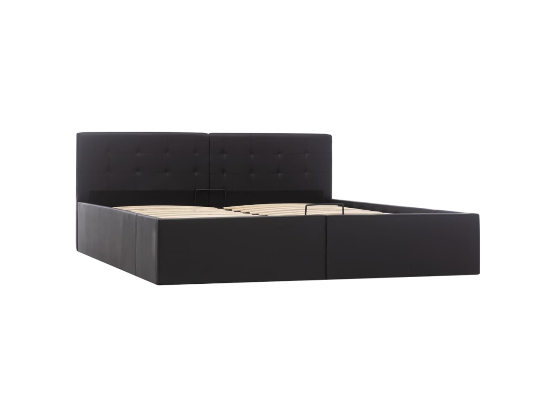 vidaXL Cama hidráulica c/ arrumação 160x200cm couro artificial preto