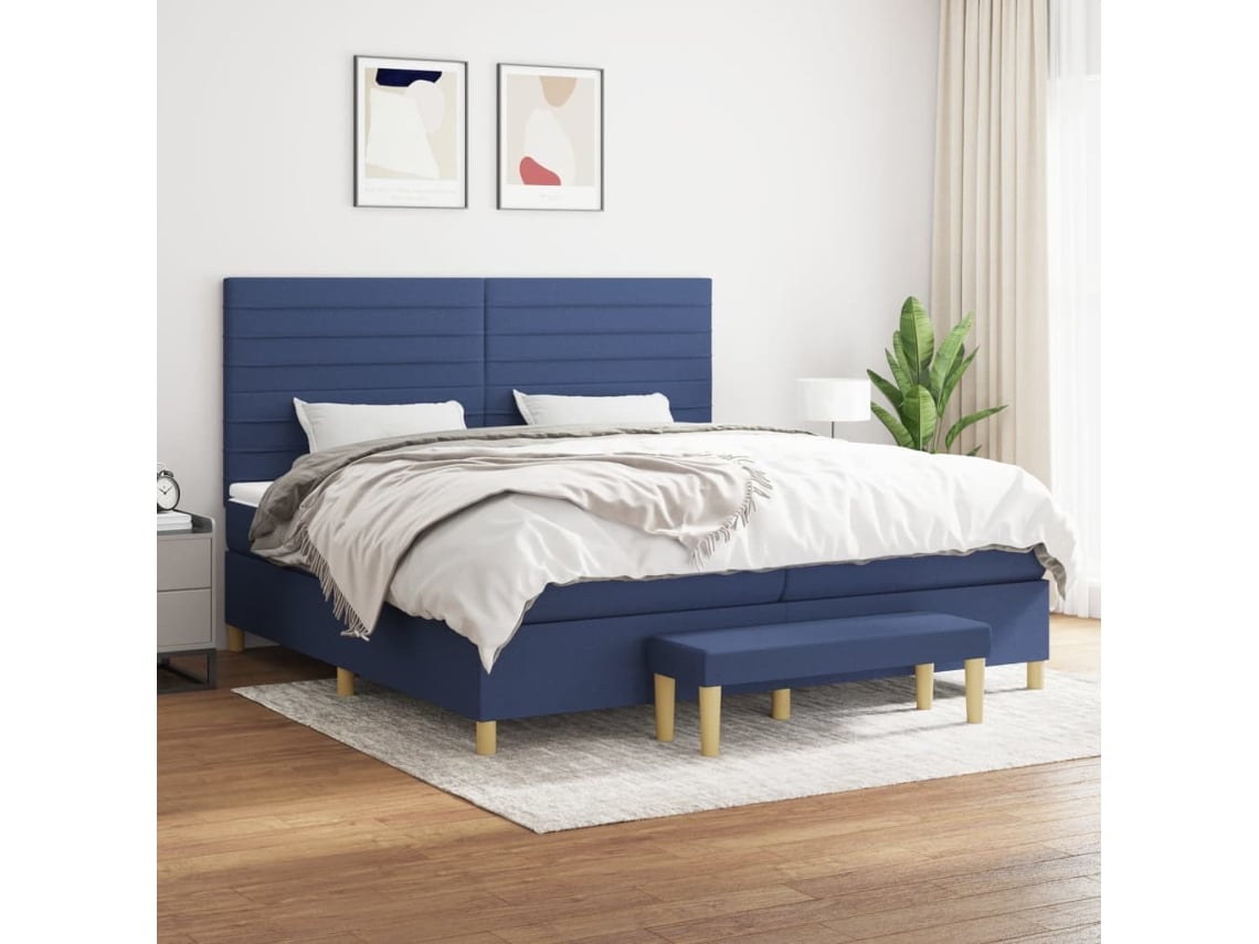 vidaXL Cama com molas/colchão 200x200 cm tecido azul