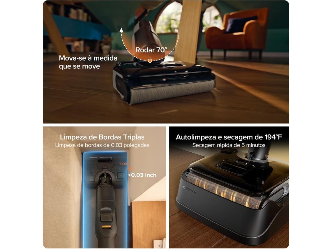 Máquina de Limpeza Roborock F25 COMBO | Limpeza e Aspiração 5 em 1 | 20000 Pa | Autolimpeza a Uma Temperatura Elevada de 90 °C | Secagem Rápida | Limpeza de Arestas | Roda Auxiliar Elétrica | Diversos Acessórios (Autonomia 60 min - Preto)