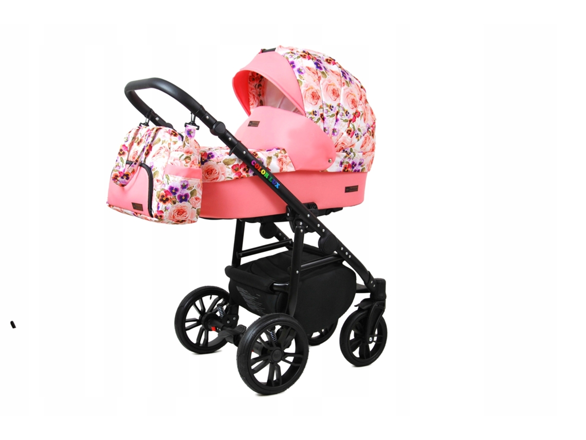 Carrinho de Bebé Multifuncional BABYLUX CLASSIC GOLD 4 Em 1 -Pansies And Roses BLACK FRAME - Ajustável e dobrável Construção leve em alumínio