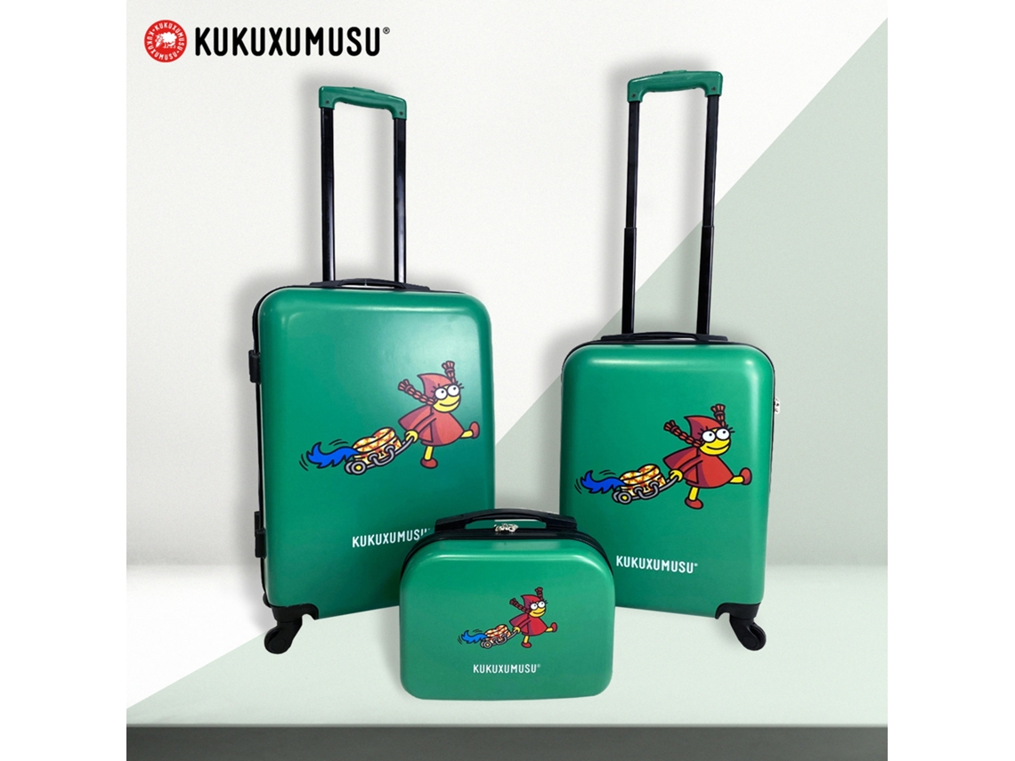 KUKUXUMUSU Conjunto de Malas Rígidas com Rodas KUKUXUMUSU 3 Peças Cor Verde