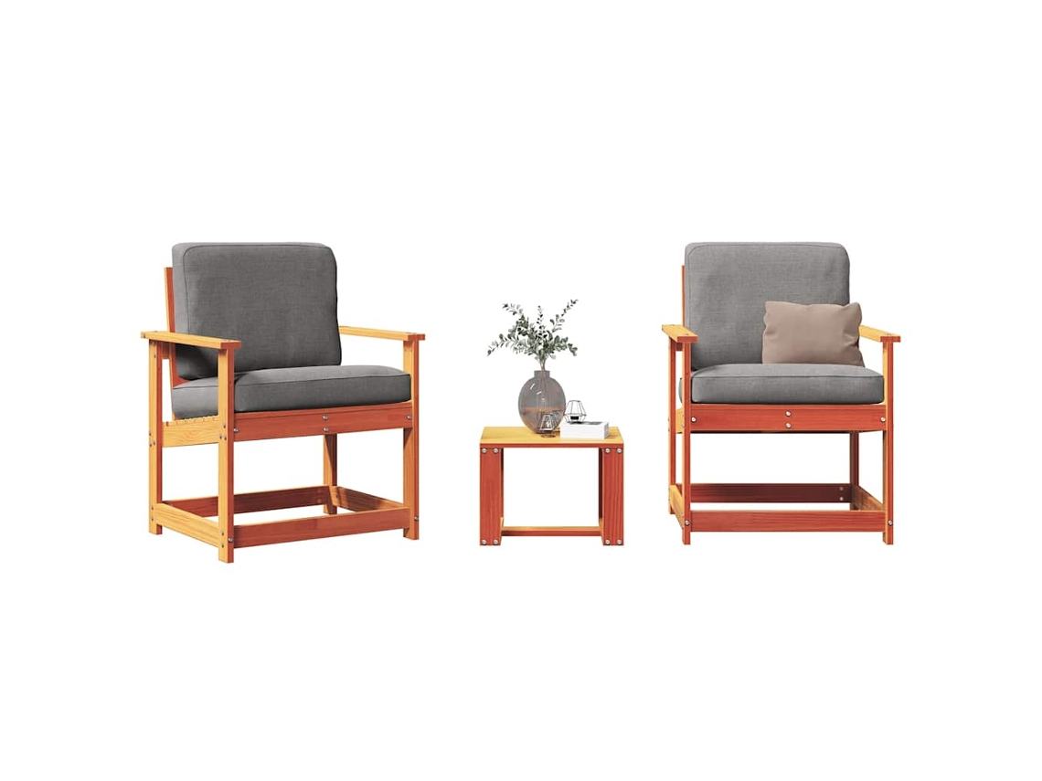 Conjunto 3 Lounge de Jardim Pinho VIDAXL Maciço Castanho-Mel