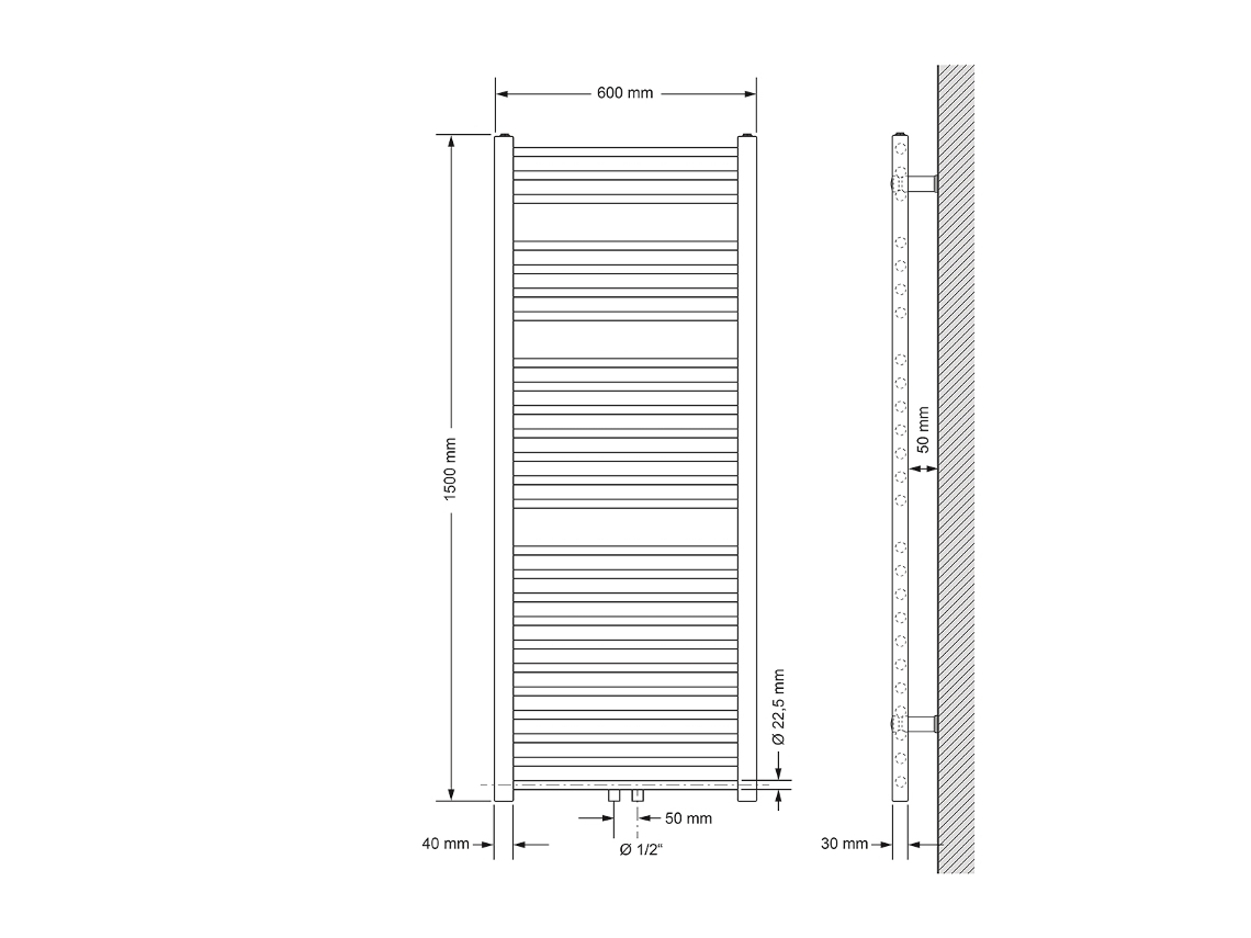 Radiador Casa De Banho Sahara 600x1500 Mm Antracite Direito Luxebath