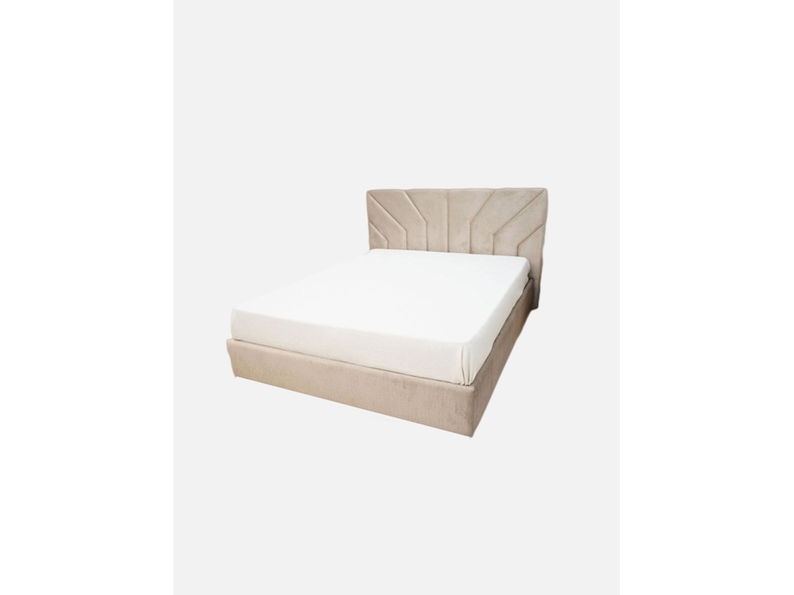 Cama de Casal Jade Estofada Medidas CRISPALMÓVEL Tecido Bege (168x212x115cm)