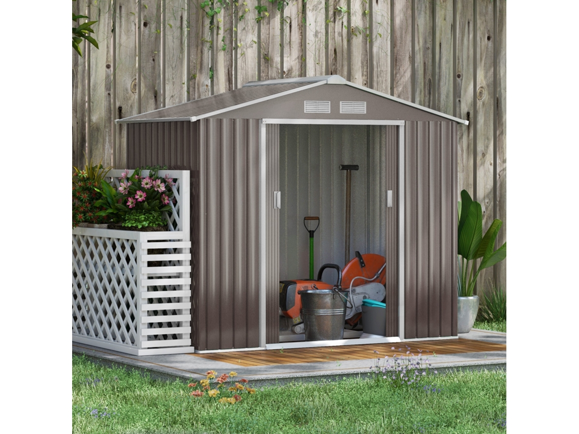 Abrigo de Jardim Aço Galvanizado e PP cor Gris 213x130x185 cm OUTSUNNY