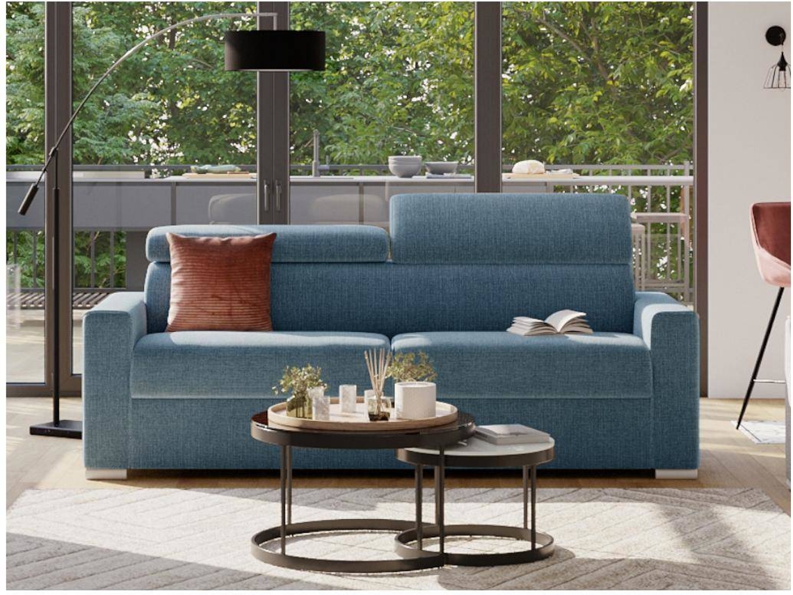 Sofá Cama Vizir LINEA SOFA (Azul - Tecido e Veludo - 216x94x100 cm/Dimensões da cama: 160-179 cm)