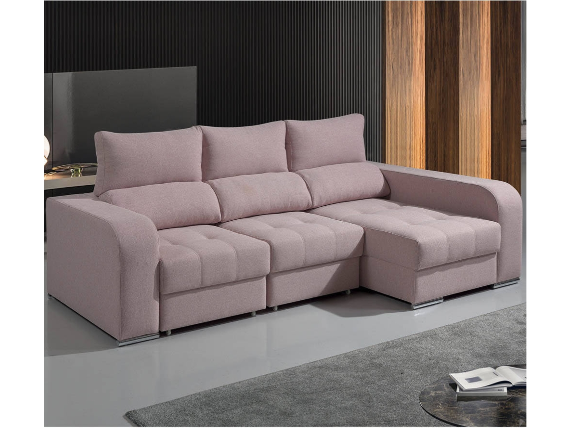 Sofá Cama BAZAR MONDIALE Bali (Rosa Claro - Madeira, Poliéster - 245x105x100 cm)