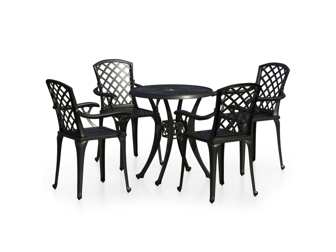 Mesa Bistrô e Cadeiras 5 Peças Alumínio Fundido Preto
