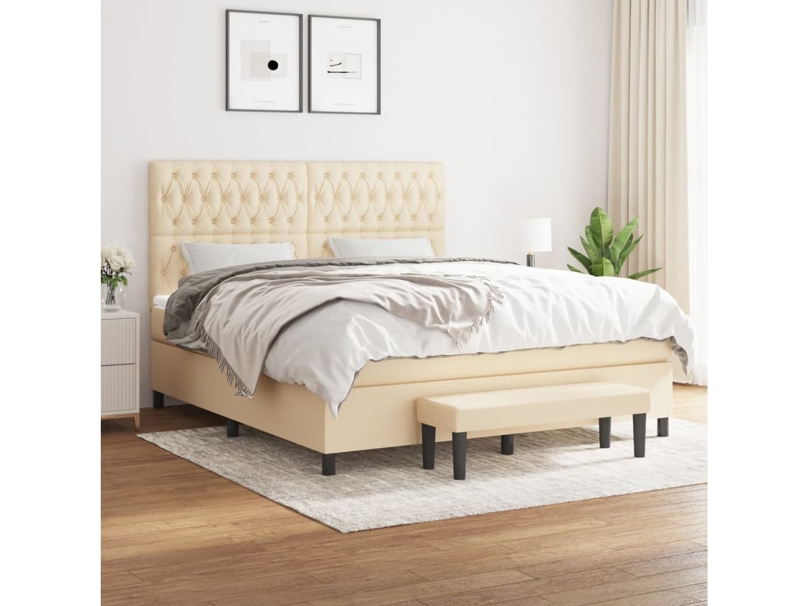 Cama box spring VIDAXL Creme Tecido (180x200 cm)