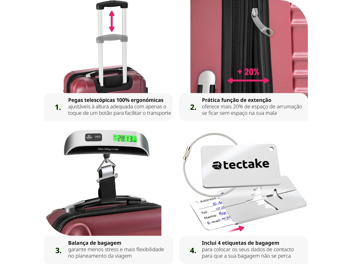 Conjunto de 4 Malas Rígidas Mila com Balança de Bagagem TECTAKE
