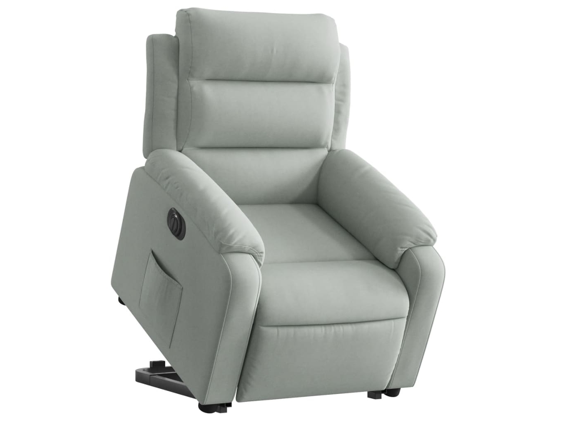 Poltrona reclinável elevatória elétrica veludo cinzento-claro