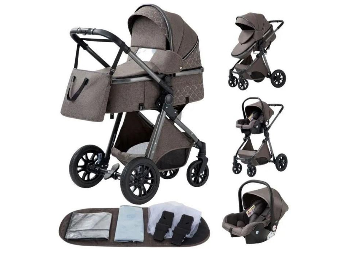 Bazarland30. Carrinho 3 Em 1 Bebê Combinado Assento Auto Nacelle Trio Reversível Ajustável Alta Qualidade Roda Inflexível Canne. Chocolate