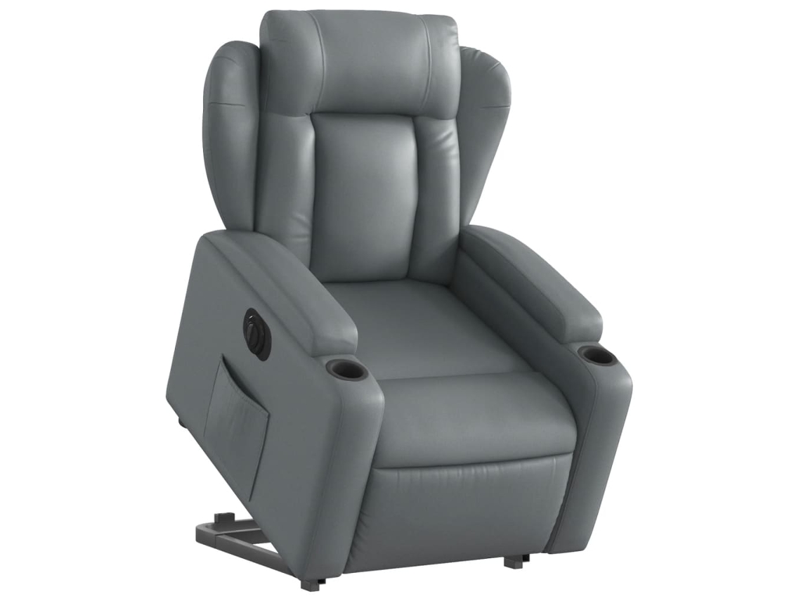 Poltrona reclinável elevatória elétrica couro artif. cinzento
