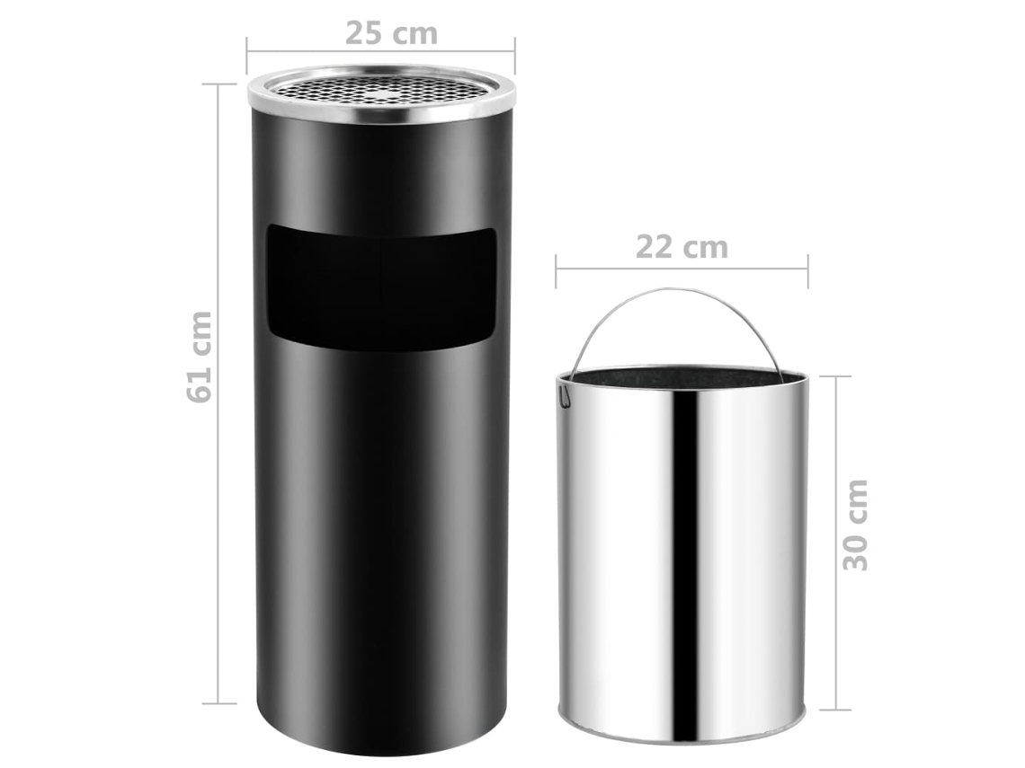 Vidaxl Coș De Gunoi Cu Scrumieră, Para Hotel, Preto, Oțel, 30 L