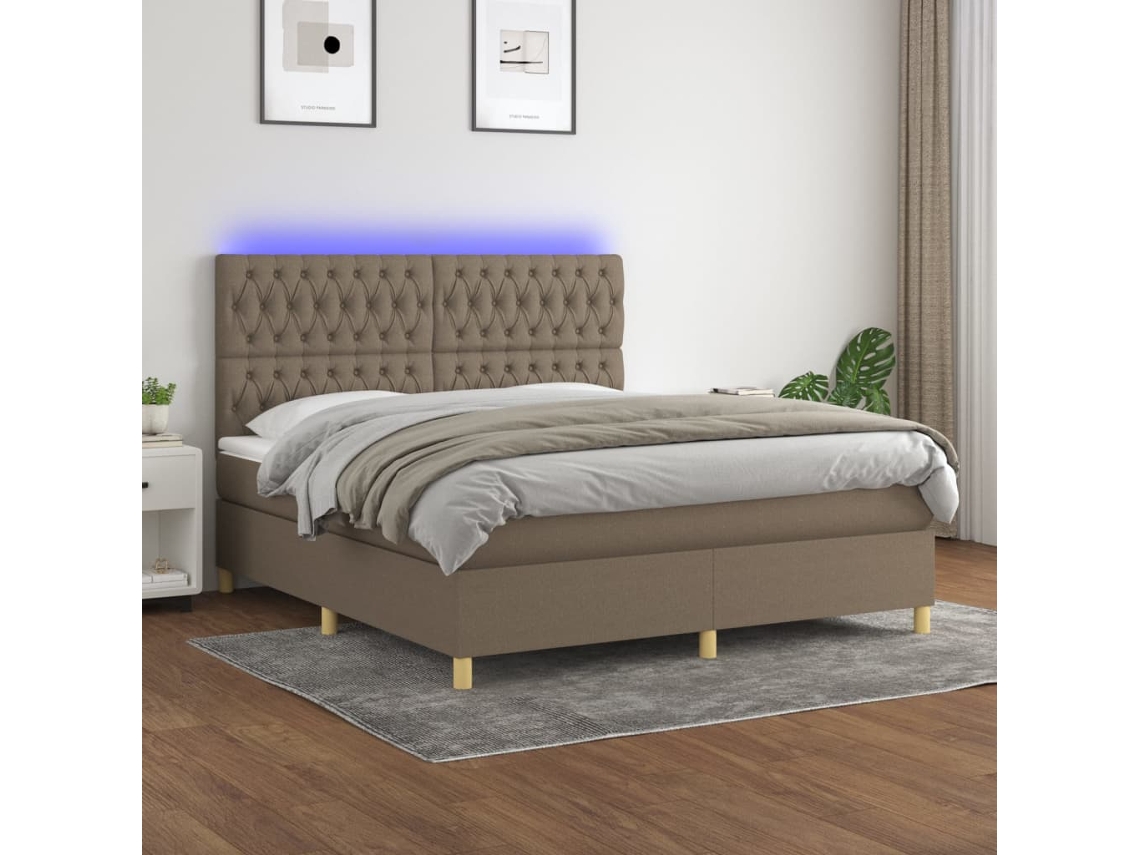 Cama Box Spring VIDAXL Colchão/LED (Cinzento - Tecido - 180 x 200 cm)
