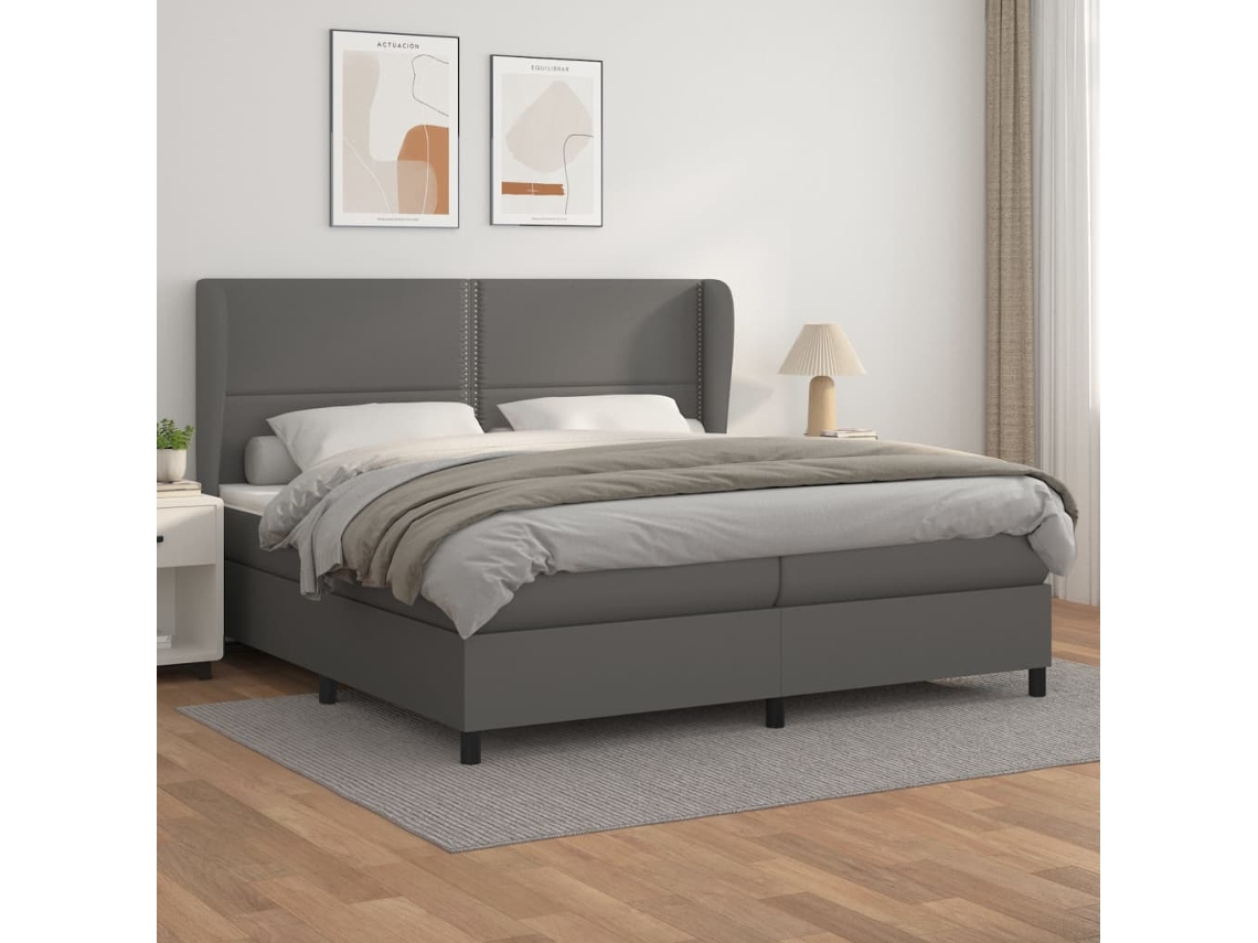 Cama Box Spring VIDAXL (Cinzento - Couro Artificial - 203 x 203 x 128 cm)