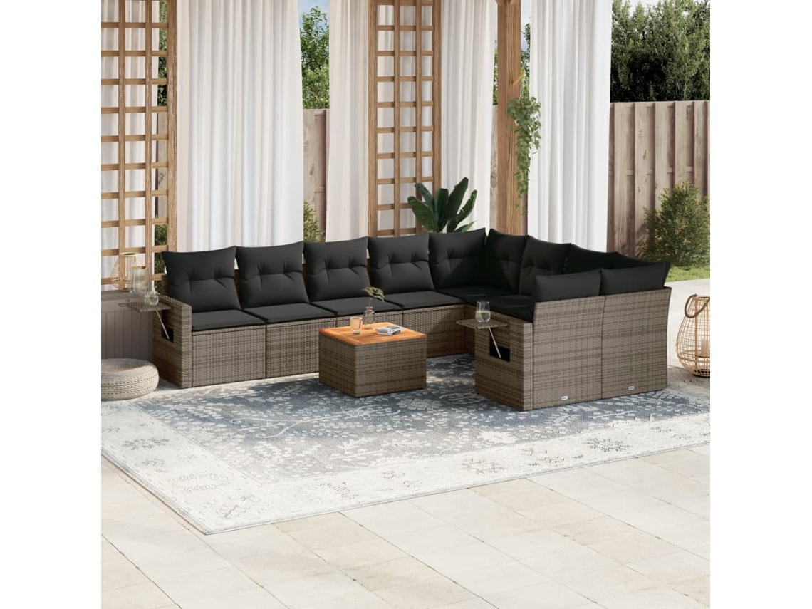 Conjunto 10 sofás de jardim c/ almofadões VIDAXL vime PE cinzento