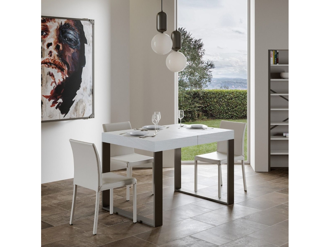 Mesa de Jantar Extensível 120X90/224 Cm Tecno Premium Cinza Branca Quadro Antracite ITAMOBY
