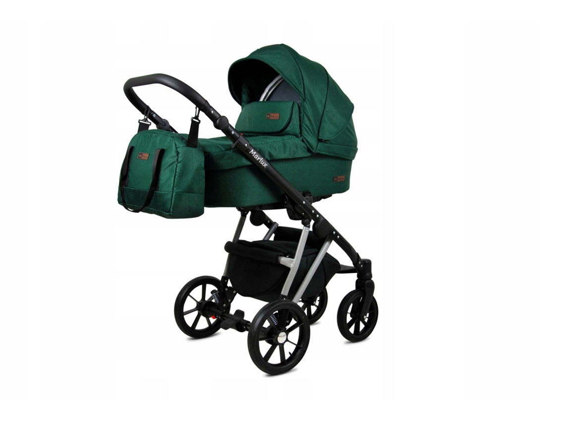 Carrinho de Bebé Multifuncional BABYLUX MARLUX 4 Em 1 -Bottle Green Silver Frame - Ajustável e dobrável Construção leve em alumínio - Acessórios