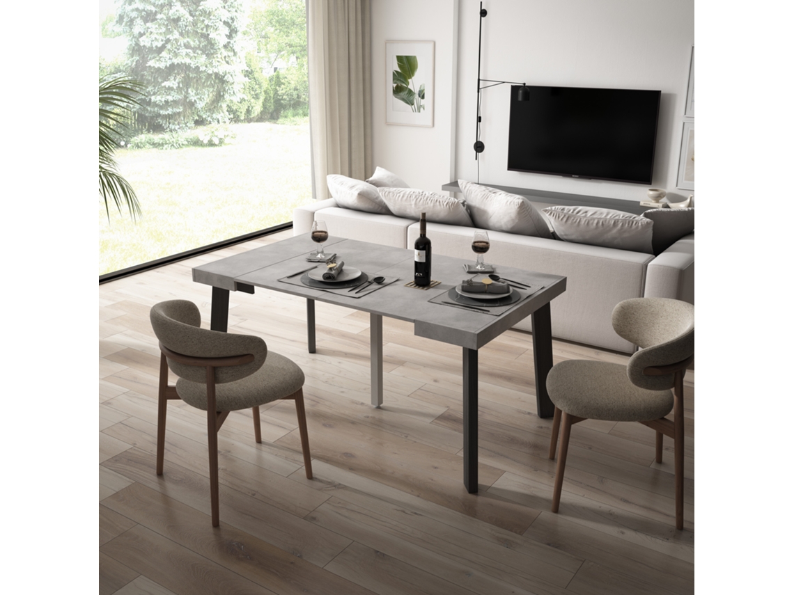 DUERMETE ONLINE Mesa Consola Extensível Cozinha Sala de Jantar 160 para 8 Pessoas Pés de Madeira Estilo Moderno Cimento