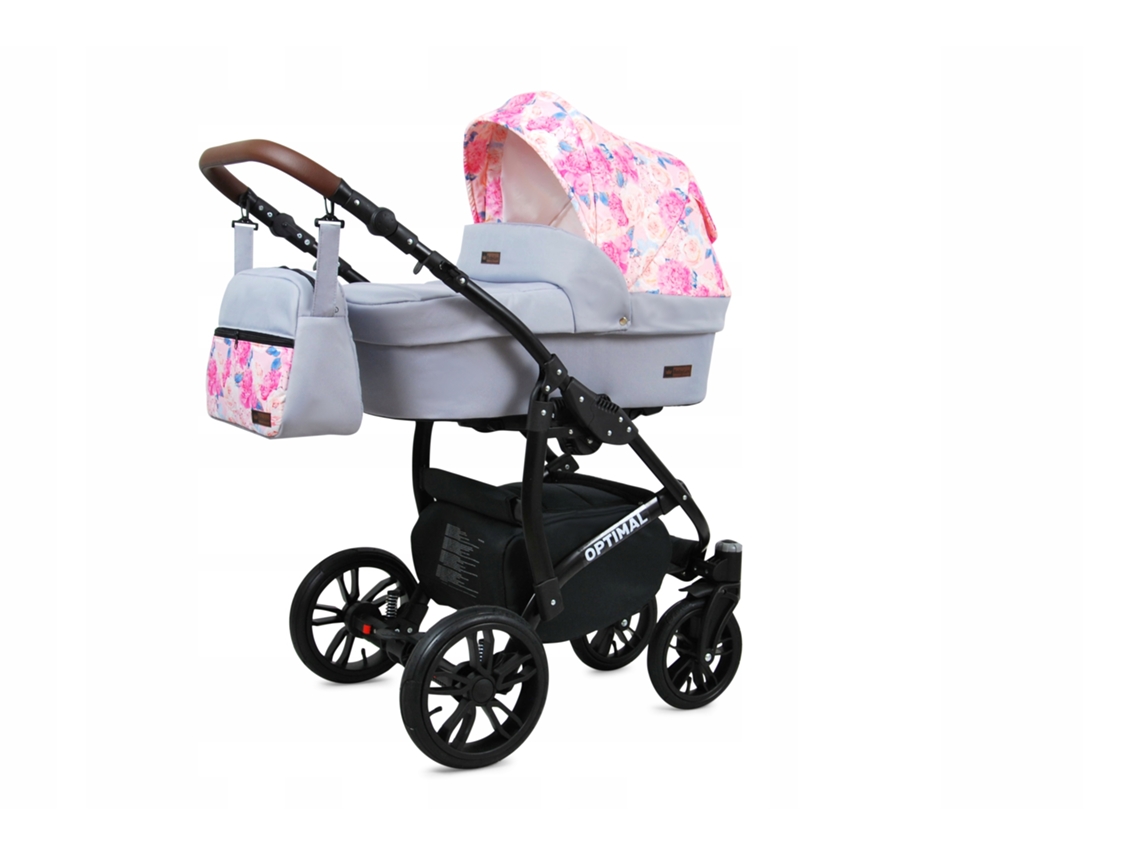 Carrinho De Bebé Multifuncional Babylux Optimal 4 Em 1 -peony And Rose Black Frame - Ajustável E Dobrável Construção Leve Em Alumínio - Acessórios