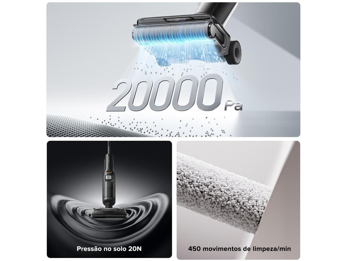 Máquina de Limpeza Roborock F25 ALT | Lava e Aspira | 20000 Pa | Autolimpeza a Uma Temperatura Elevada de 90 °C | Secagem Rápida | Limpeza de Arestas | Roda Auxiliar Elétrica |(Autonomia 60 min - Preto)