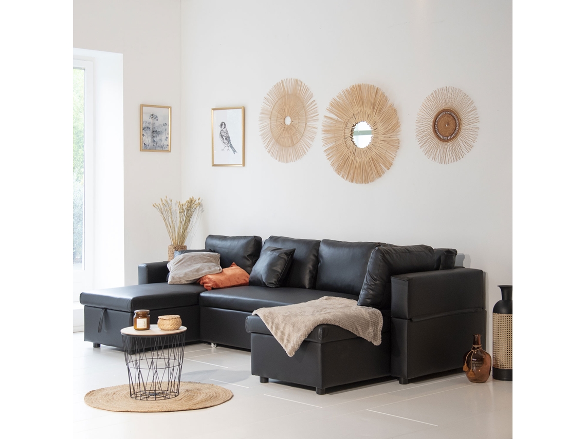 Sofá Panorâmico Conversível em Polipele Scott 4 Lugares Preto (294 x 146 x 85cm)