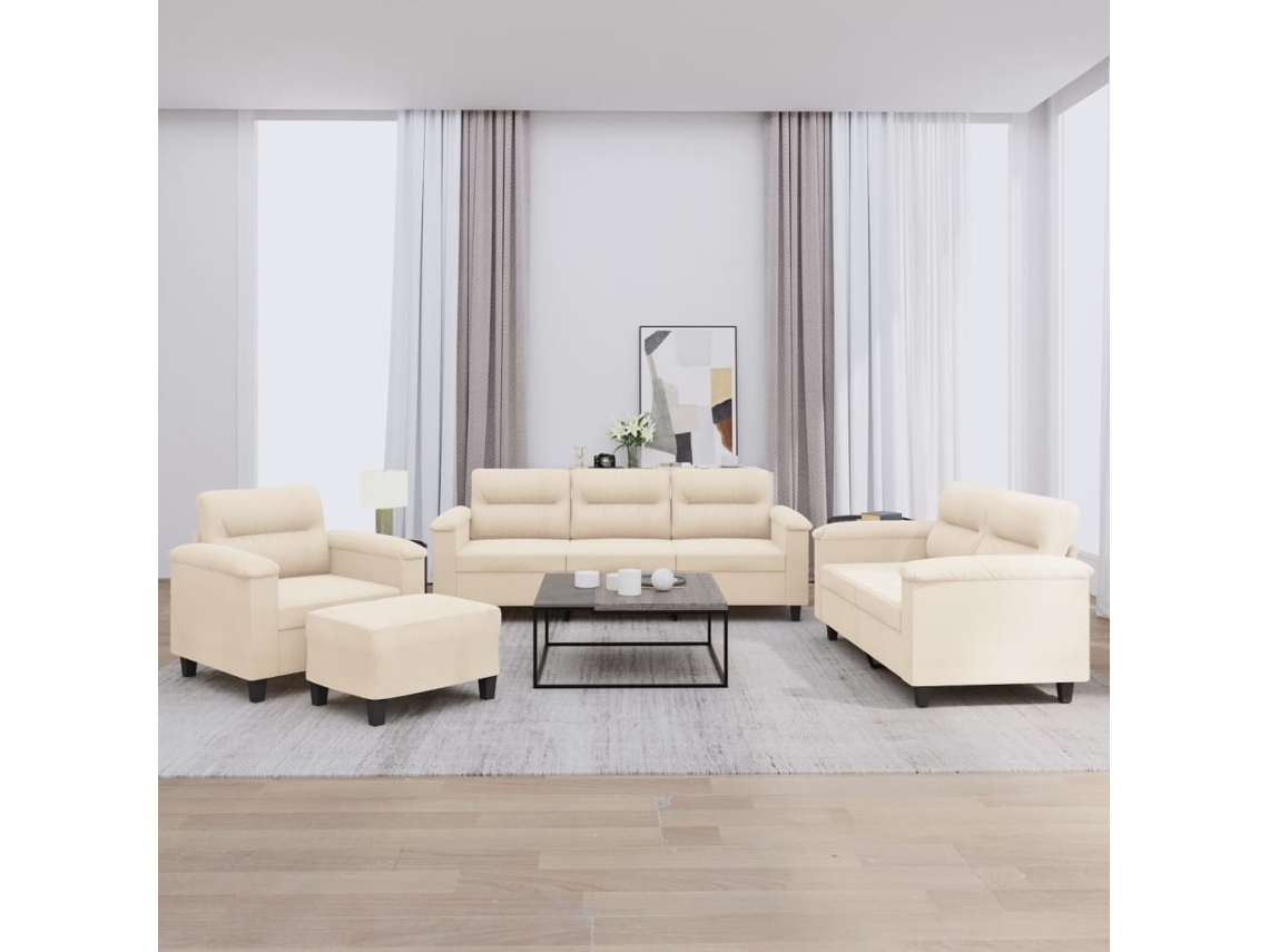 Conjunto 4 sofás c/ almofadões tecido VIDAXL de microfibra bege