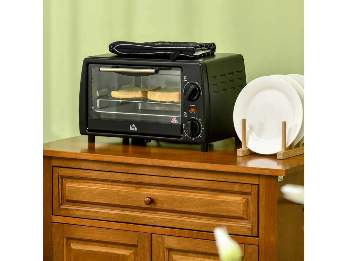 Mini Forno 10L 750W Até 230°C com Timer de 60 min Forno Elétrico Pequeno Inclui Bandeja e Grelha 36,5x26x22 cm Preto Hvorstur