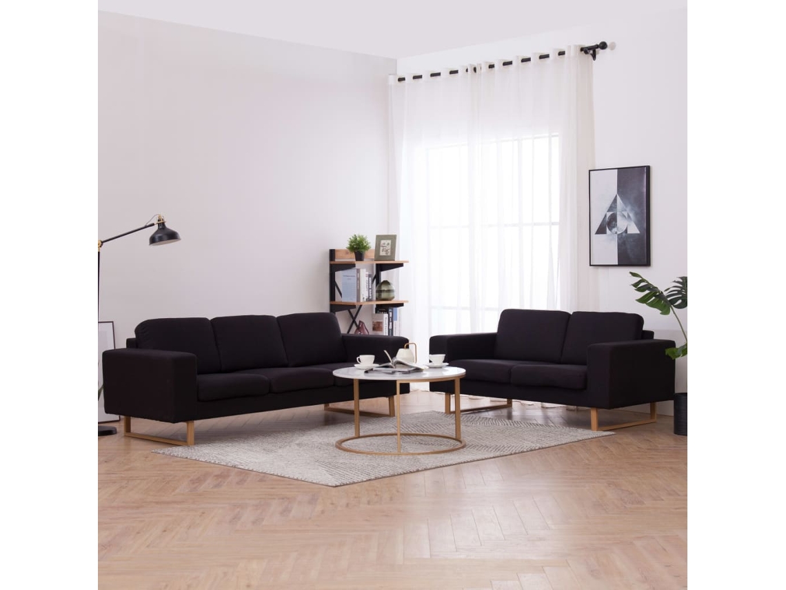 Conjunto 2 de sofás tecido VIDAXL preto (156 x 82 x 75 cm)