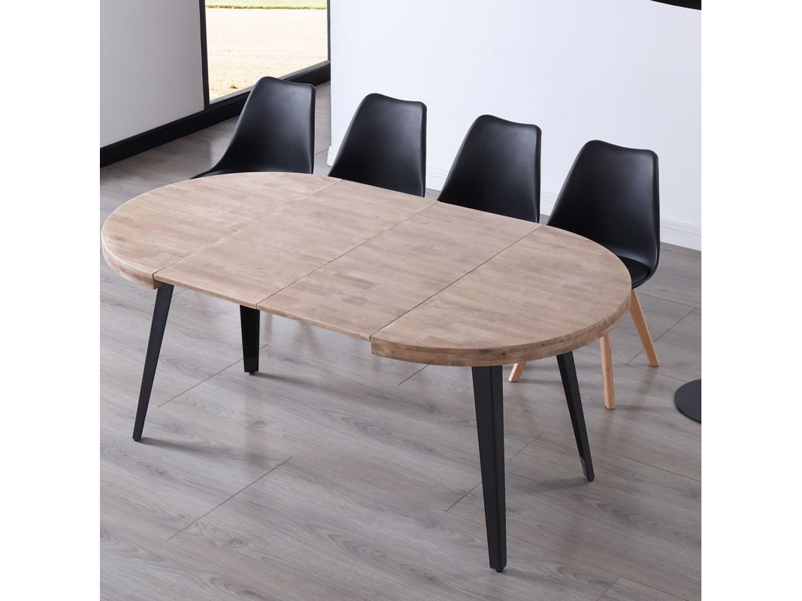 Mesa redonda extensível Berg 120 200 Carvalho Mel Preto 120 X 76 X 120 Cm Duehome