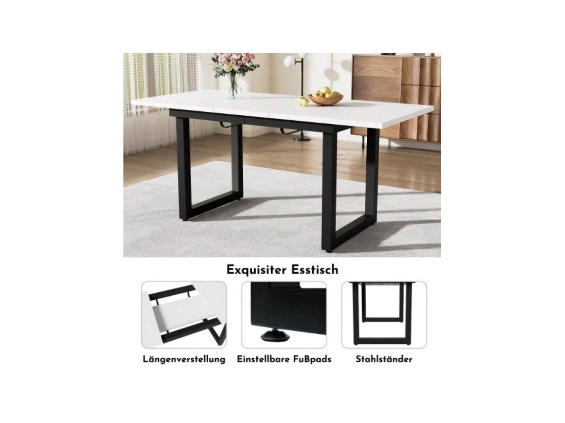 Mesa Extensível L140/180x80x75cm, Tampo Mdf Branco/preto, Pernas Industriais, Mesa De Café/jantar Moderna E Funcional Hvorstur