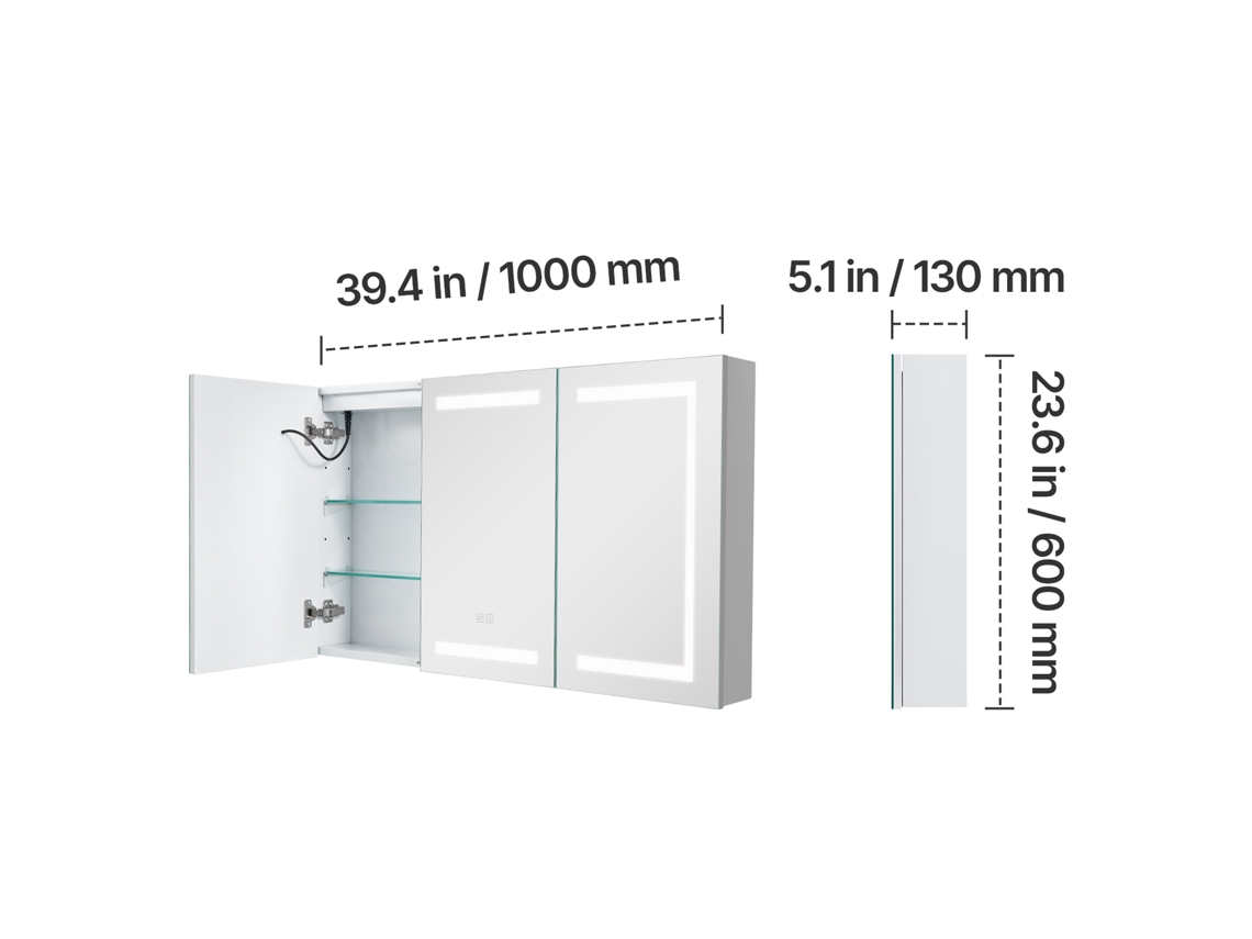 Armário De Casa De Banho Succebuy Com Espelho Led, 3 Cores, 100x13x60 Cm, Fixado À Parede