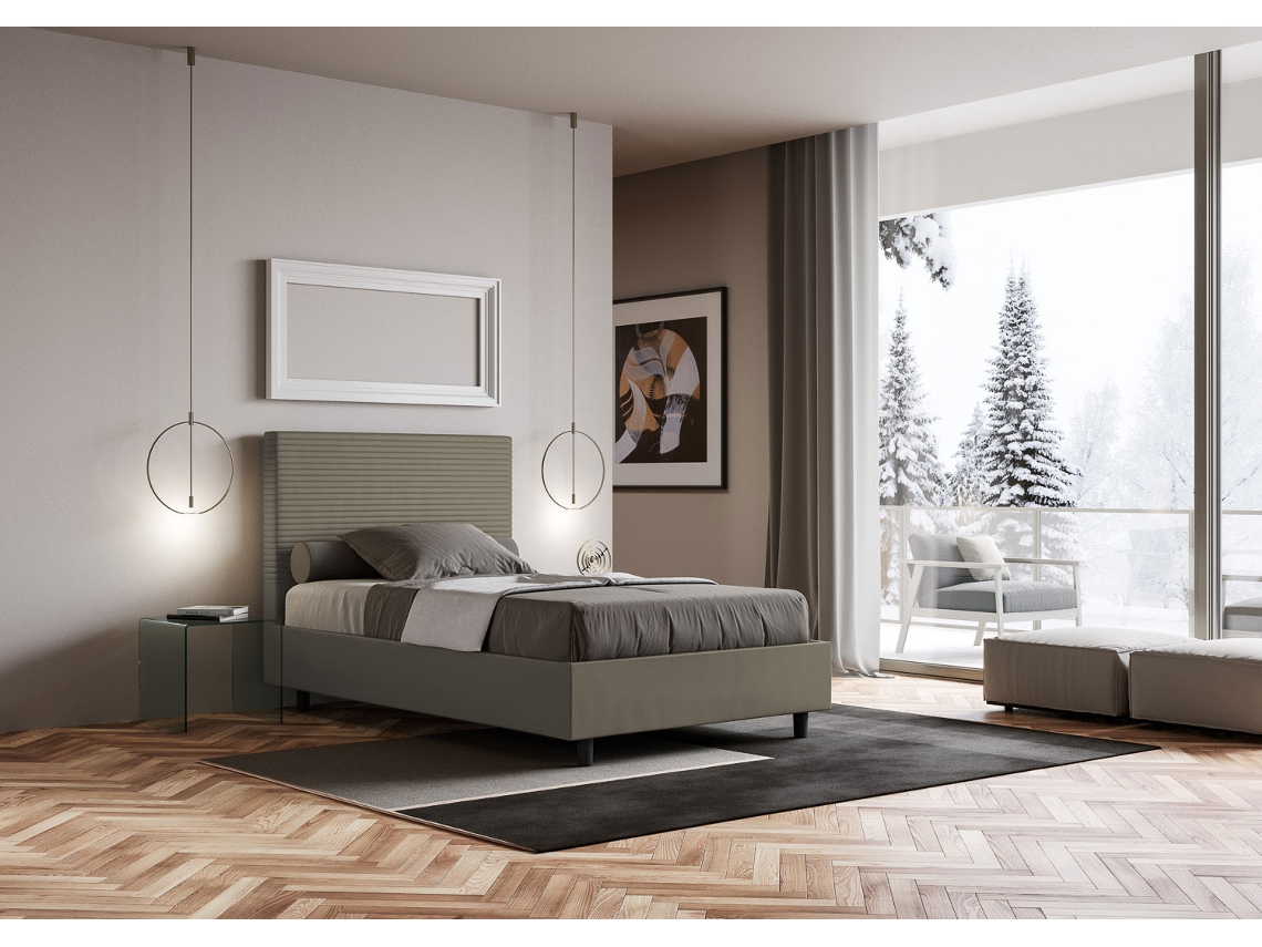 Cama de Casal Con Estrado Estofada FocusITYHOME (140 x 190 cm - Painéis de Melamina e Couro Sintético)