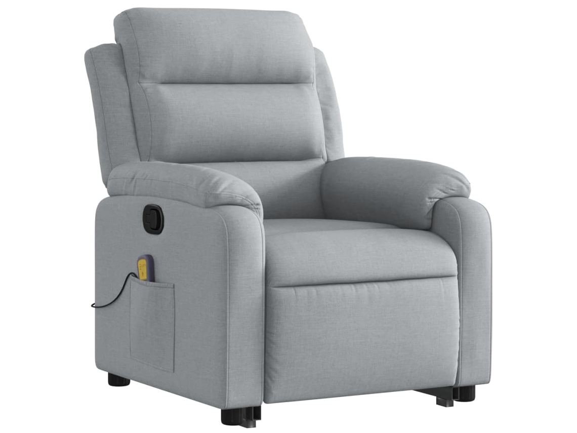 Poltrona reclinável massagens tecido cinzento-claro