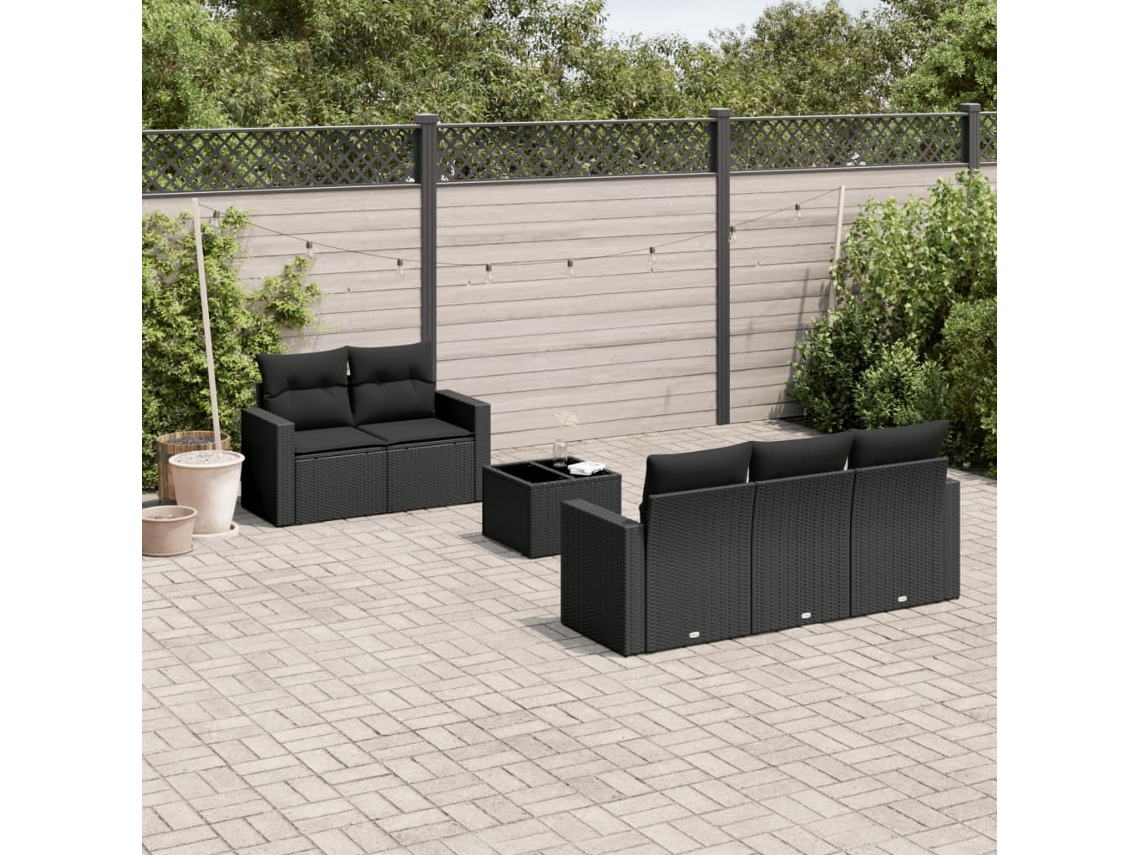Conjunto 6 sofás de jardim c/ almofadões VIDAXL vime PE preto