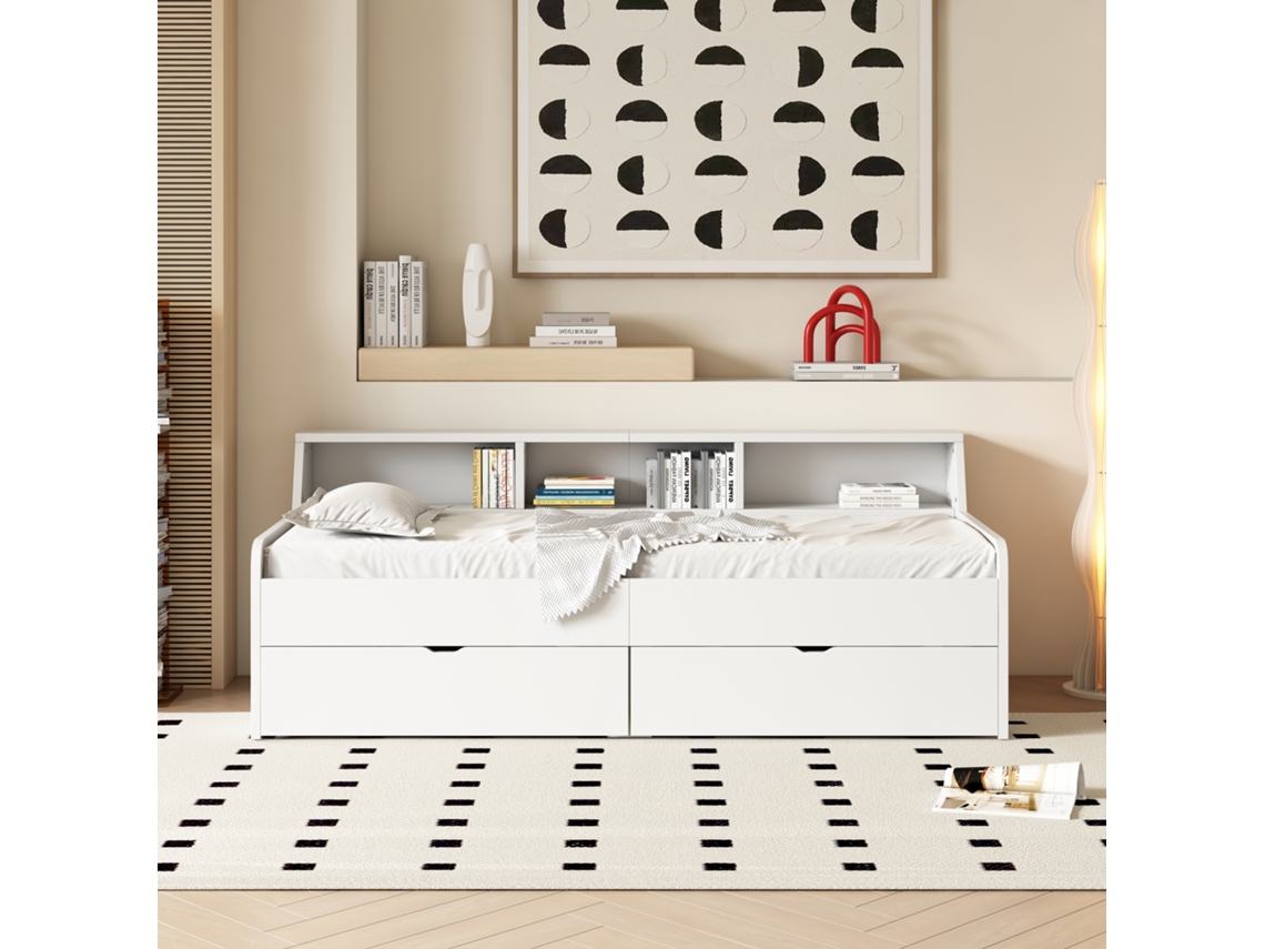 Cama De Solteiro Com Arrumação E Gavetas Dia Duas Compartimento Pangshiyuan Branco (90x200)