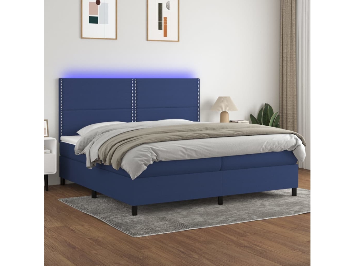 Cama Box Spring VIDAXL Colchão/LED (Azul - Tecido - 200 x 200 cm)