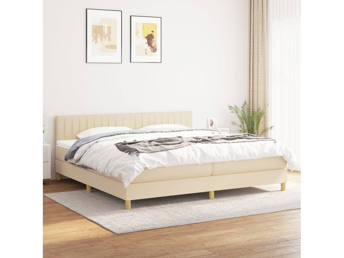Cama box spring VIDAXL Creme Tecido (200x200 cm)