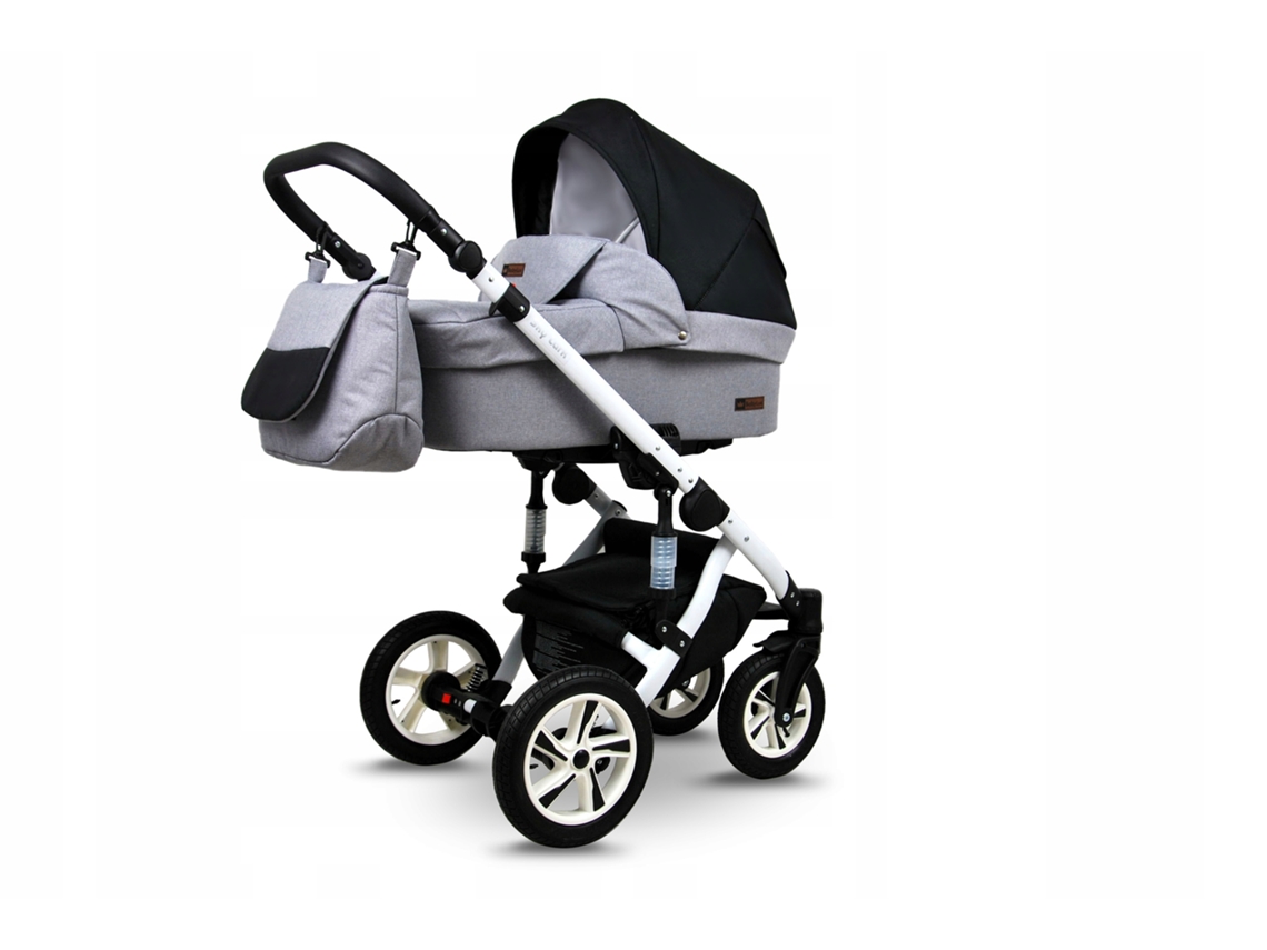 Carrinho de Bebé Multifuncional BABYLUX SKY LARK 4 Em 1 -Silver Flex Black WHITE FRAME - Ajustável e dobrável Construção leve em alumínio - Acessórios