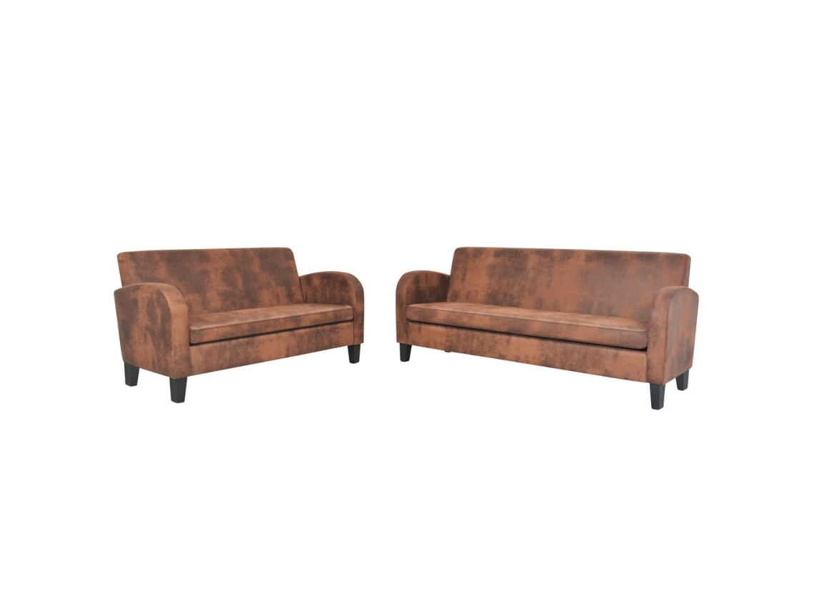 Conjunto de Sofás 2 Peças Camurça Artificial Castanho CLIC N BUY (139 x 70 x 76 cm)