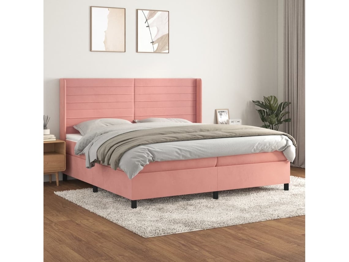 vidaXL Cama com molas/colchão 200x200 cm veludo rosa