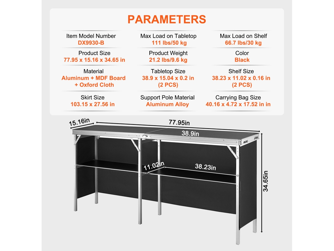 Mesa de Pódio Portátil para Feiras Comerciais VEVOR 77 95Inch X 15 16Inch X 34 65Inch Estande de Balcão de Exposição com Parede