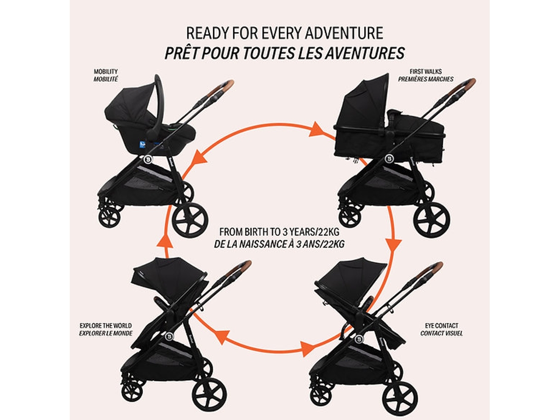 Carrinho De Bebé Conversível 3 Em 1 Nelia Black Baninni