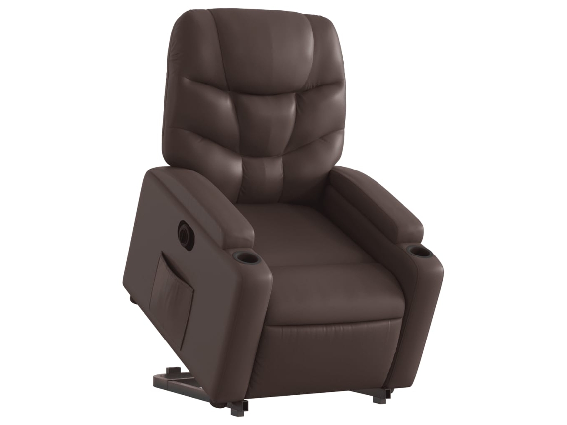 Poltrona reclinável elevatória elétrica couro artif. castanho