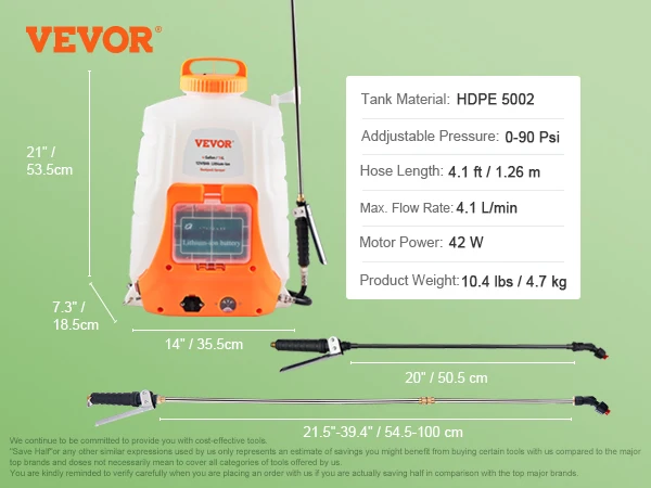 Pulverizador De Mochila, Pressão Ajustável, Tanque De 4 Galões, Tipo A Oem