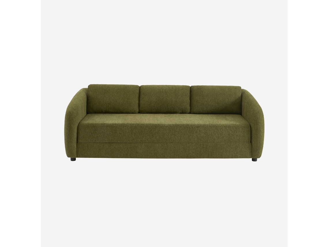 Sofá Cama Conversível Tecido Chenille, 3 Lugares, Verde Cáqui Sweeek