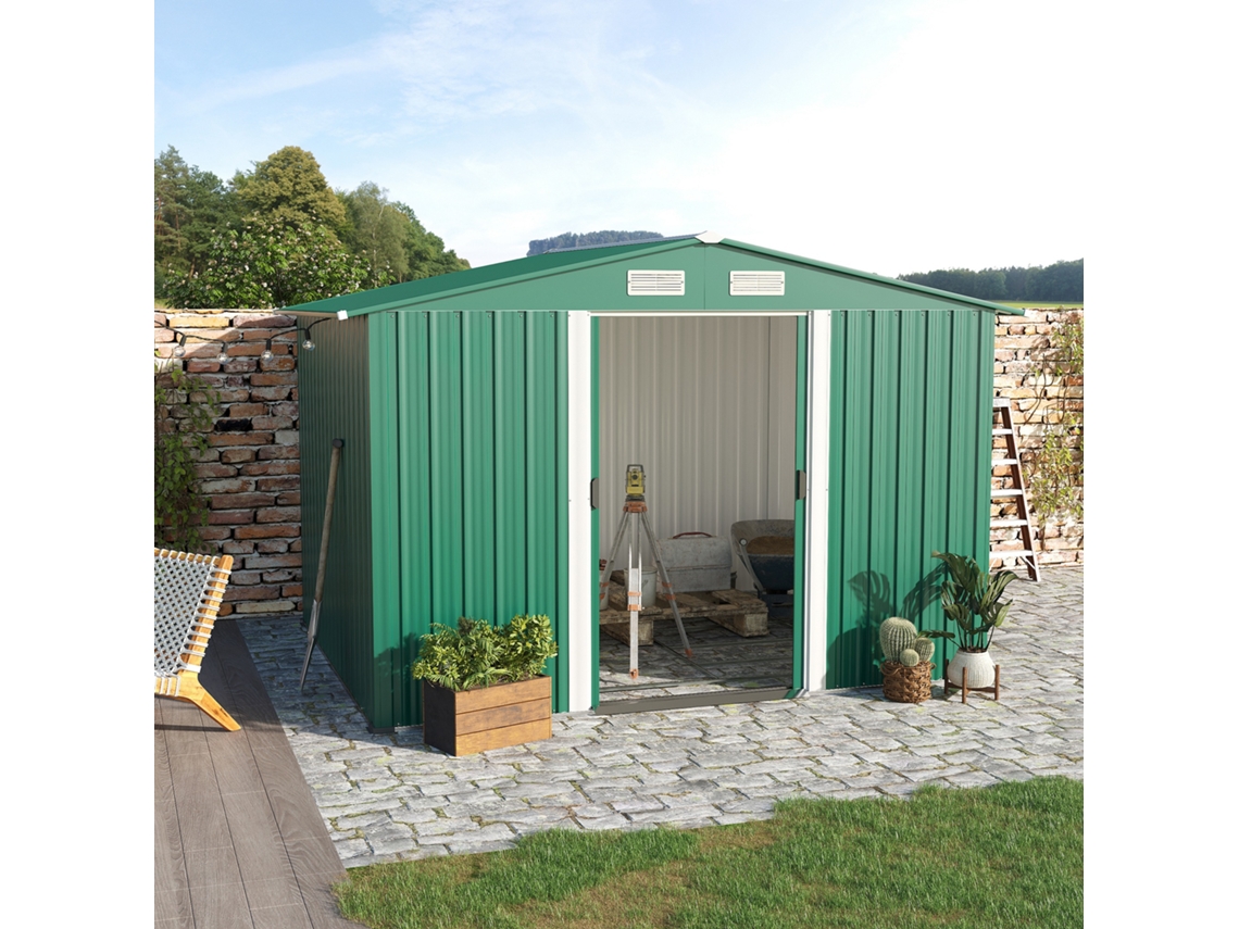 Abrigo de Jardim Aço e Plástico cor Verde 258x206x178 cm OUTSUNNY