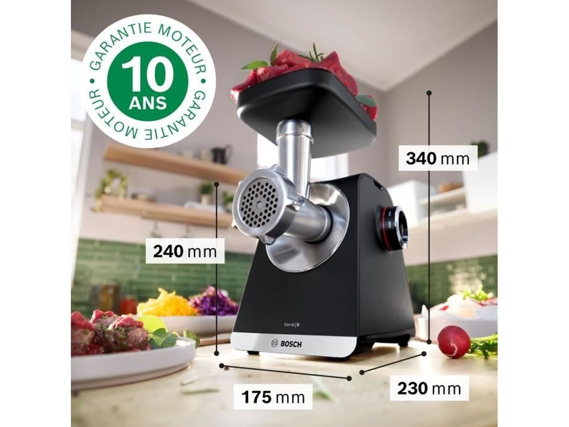 Hachoir A Carne Bosch Série 6 Mfws640b 500 W 3,5 Kg/mn 3 Grelhas De Triturador Preto