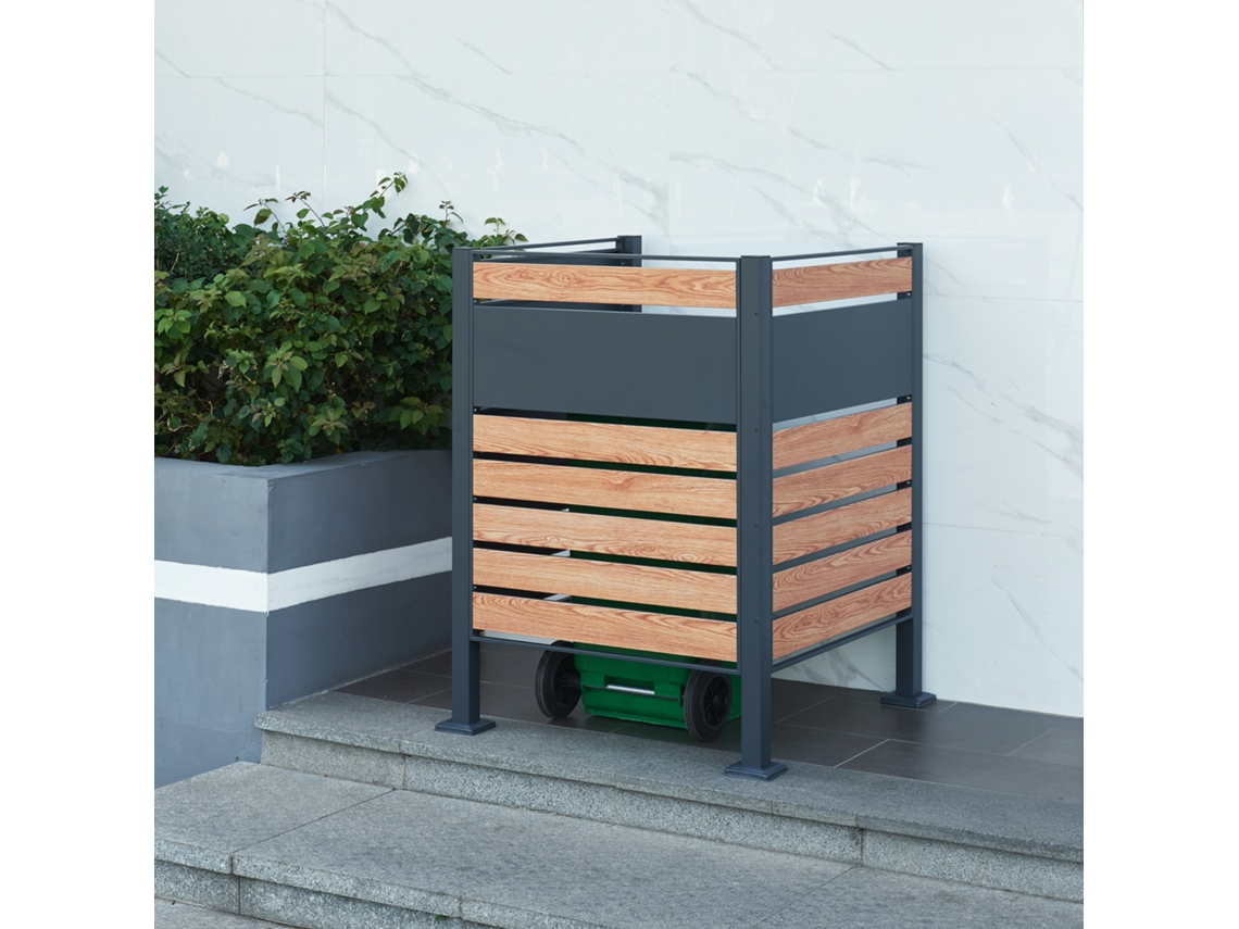 Vedação de Privacidade em Aço Uusikaupunki 120X91X91Cm Antracite/Madeira EN.CASA